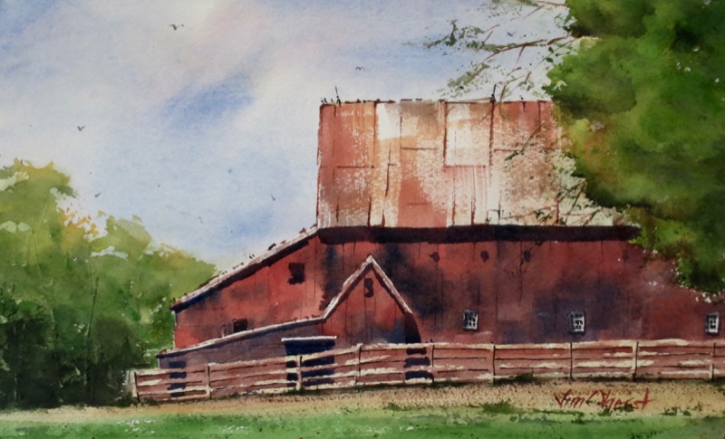 landscape, barn, farm, field, moultonborough, ossipee, new hampshire, oberst, watercolor